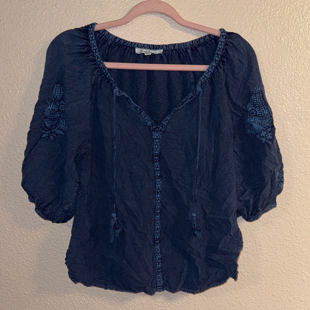 Solitaire Navy Embroidered Blouse